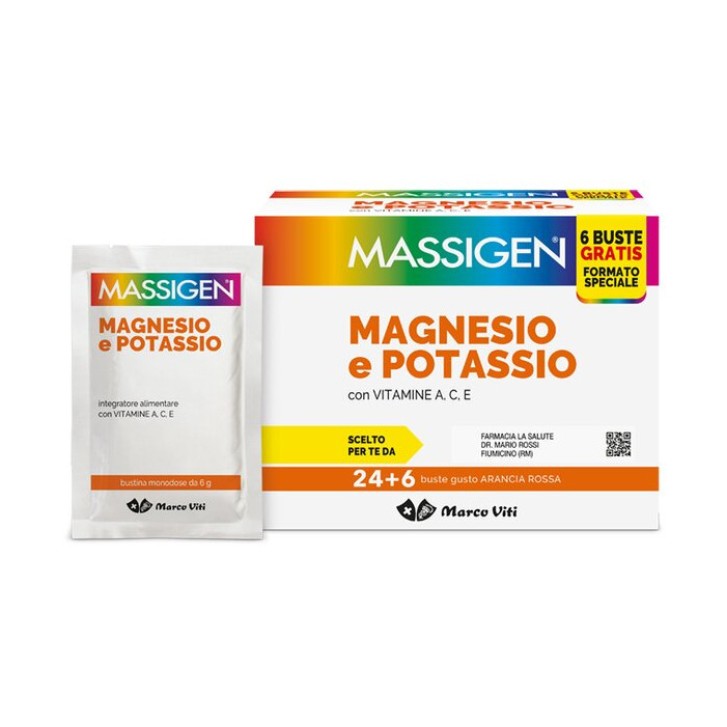 Massigen Magnesio e Potassio 24 + 6 Bustine - Integratore Alimentare