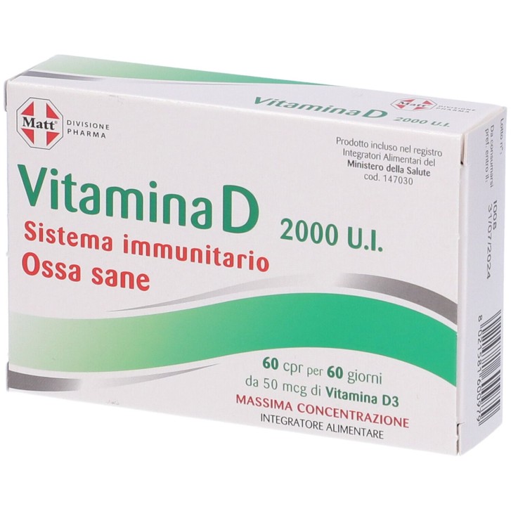 Matt Pharma Vitamina D 2000 UI 60 Compresse - Integratore Ossa e Difese Immunitarie