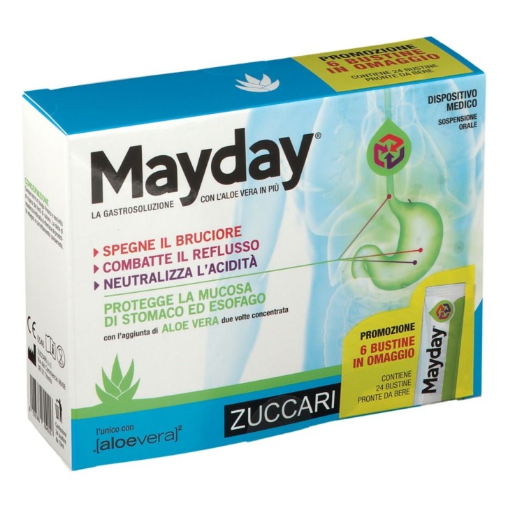 Zuccari Mayday 24 Bustine - Dispositivo Medico per il Bruciore di Stomaco e Reflusso