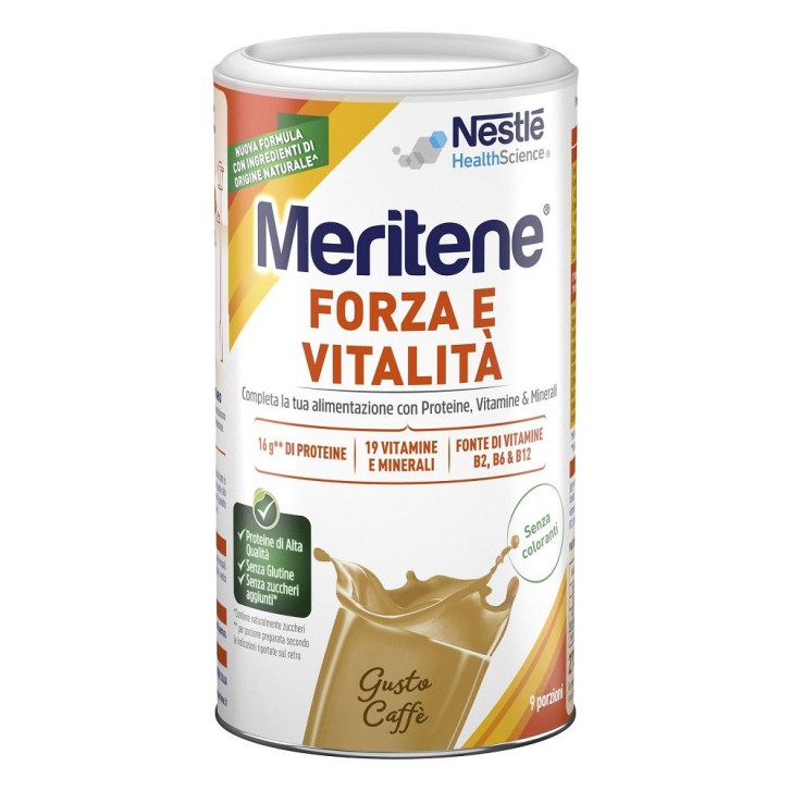 Meritene Forza e Vitalit&agrave; Polvere Caff&egrave; Integratore Proteine Vitamine e Minerali 270 grammi