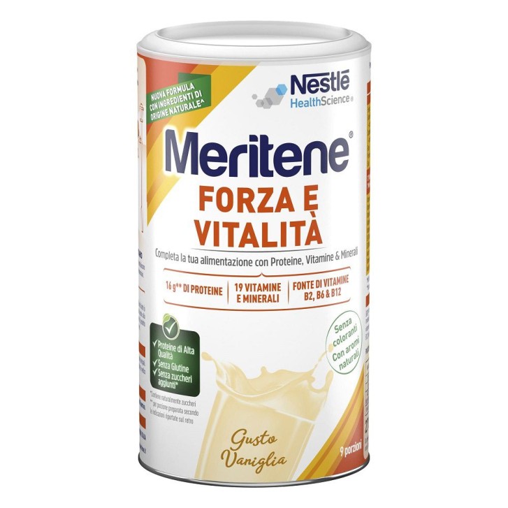 Meritene Forza e Vitalit&agrave; Polvere Vaniglia Integratore Proteine Vitamine e Minerali 270 grammi