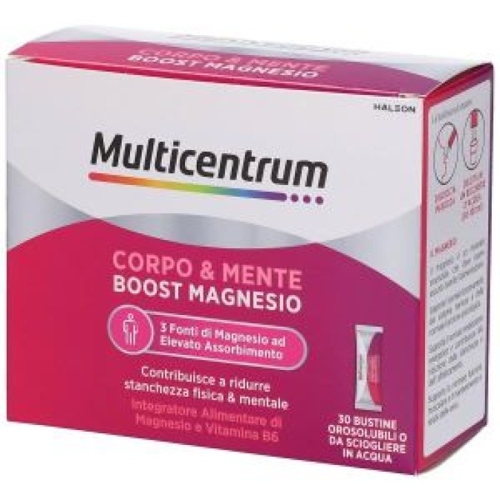 Multicentrum Boost Magnesio Corpo e Mente 30 stick - Integratore Alimentare Magnesio e Vitamina B6