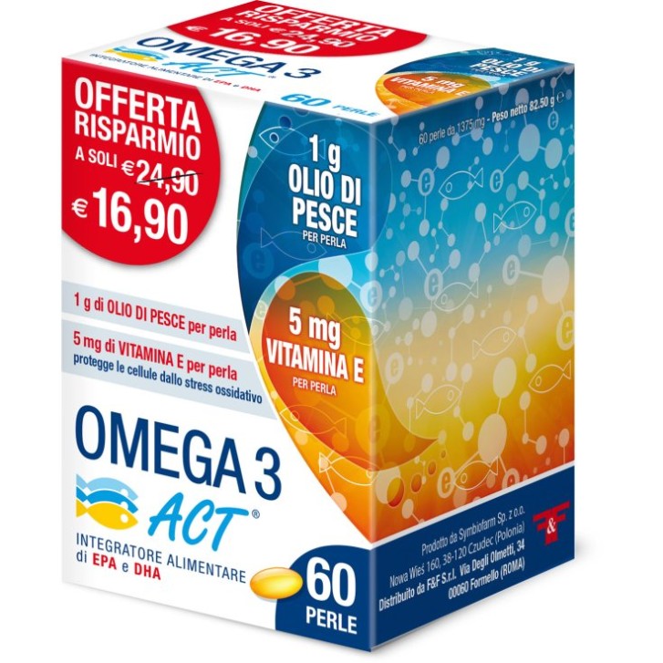 Omega 3 Act 1 grammo 60 Perle - Integratore Stress Ossidativo e Funzione Cardiaca