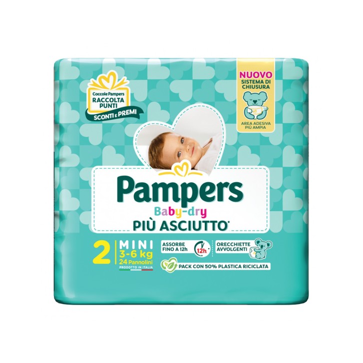 Pampers Baby Dry Pannolino Downcount Mini Taglia 2 3-6 Kg 24 pezzi