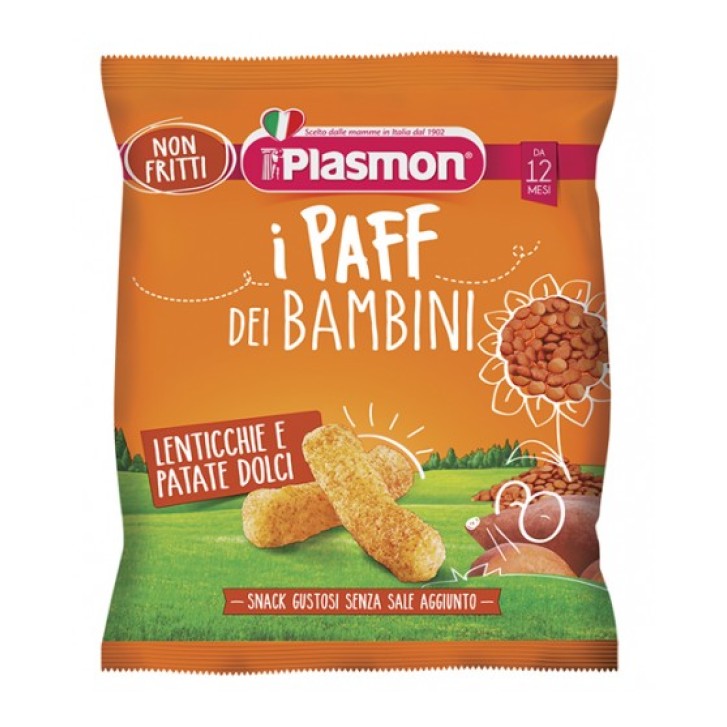 Plasmon Paff Snack Gustosi per Bambini Lenticchie e Patate Dolci 15 grammi