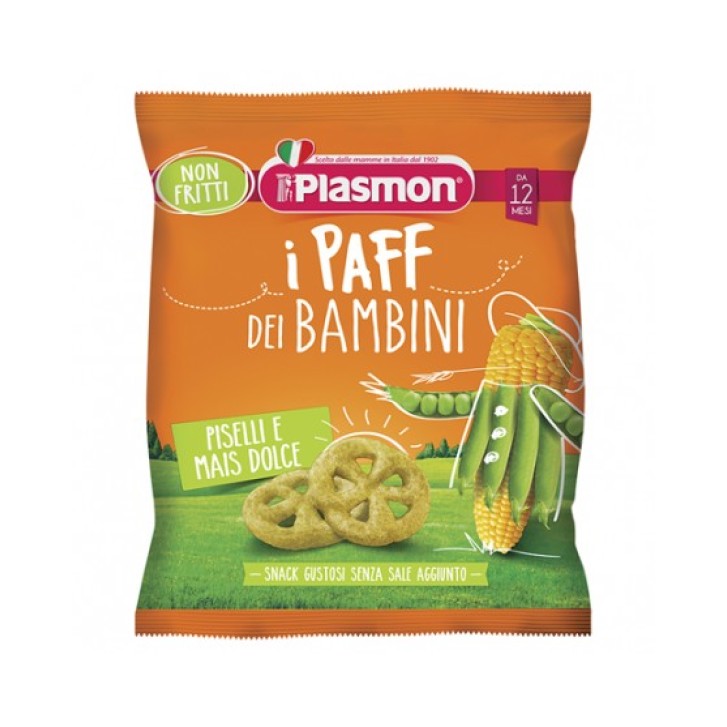 Plasmon Paff Snack Gustosi per Bambini Piselli e Mais Dolce 15 grammi