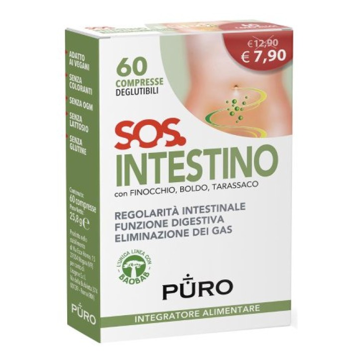 Puro S.O.S. Intestino 60 Compresse Deglutibili - Integratore per la digestione