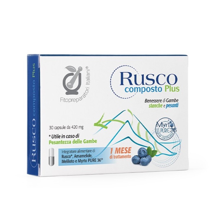 Rusco Composto Plus 30 Capsule - Integratore per Gambe Stanche e Pesanti