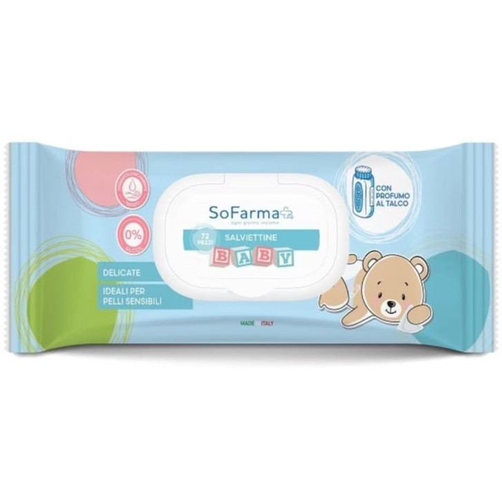 Sofarma+ Salviette Detergenti Baby al Talco 72 pezzi