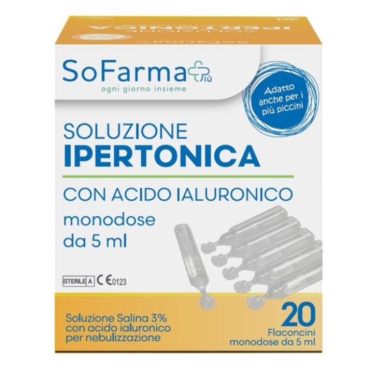 SoFarma+ Soluzione Ipertonica 3% con Acido Ialuronico 20 Flaconcini 5 ml - Dispositivo Medico