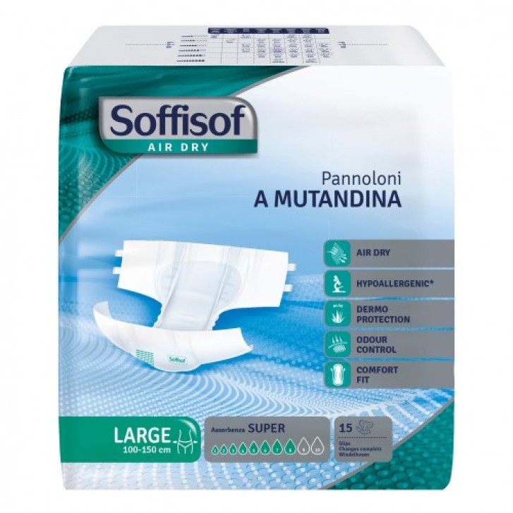 Soffisof Air Dry Pannoloni Mutandina per Incontinenza Taglia L 15 pezzi