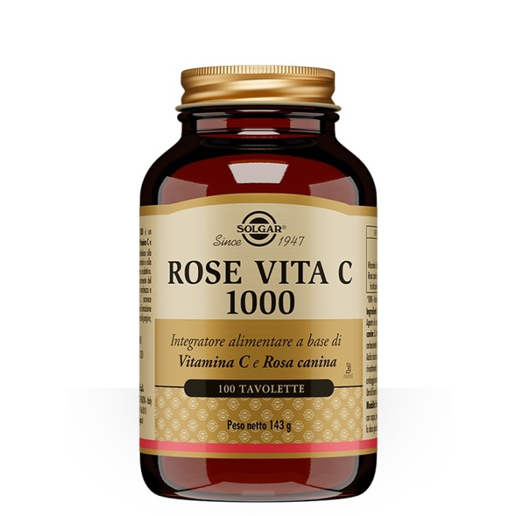 Solgar Rose Vita C 1000 100 tavolette - Integratore Vitamina C e Rosa Canina
