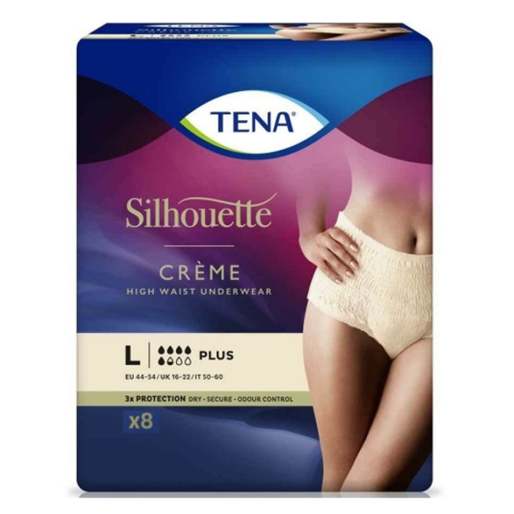 TENA Silhouette Plus Cr&egrave;me Vita Alta Taglia L 8 Pezzi