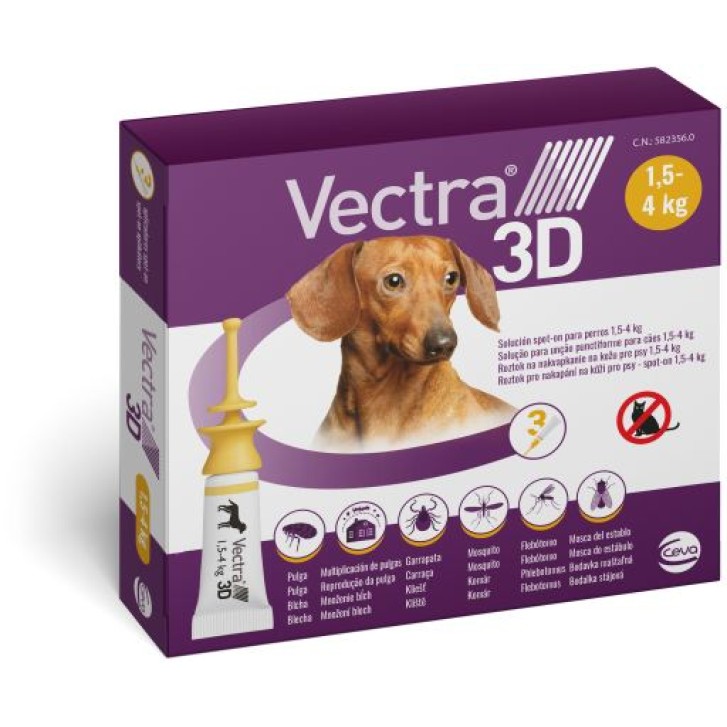 Vectra 3D Giallo Spot-On Cani da 1,5 a 4 kg 3 Pipette Monodose