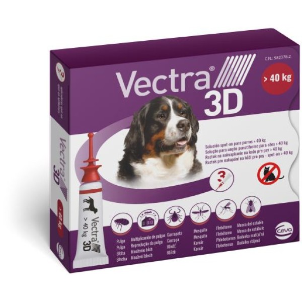 Vectra 3D Rosso Spot-On Cani Superiori a 40 kg 3 Pipette Monodose