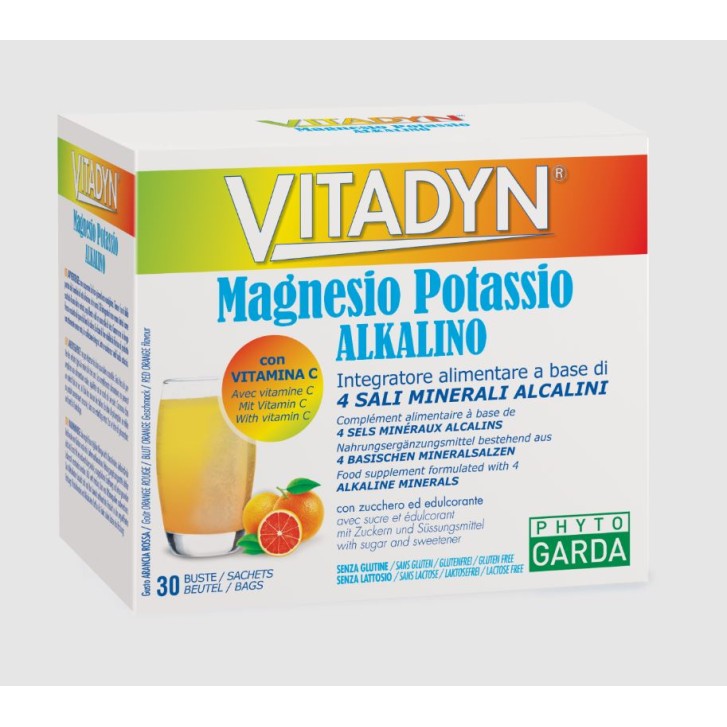 Vitadyn Magnesio e Potassio Alkalino 30 bustine - Integratore Sali Minerali con Vitamina C