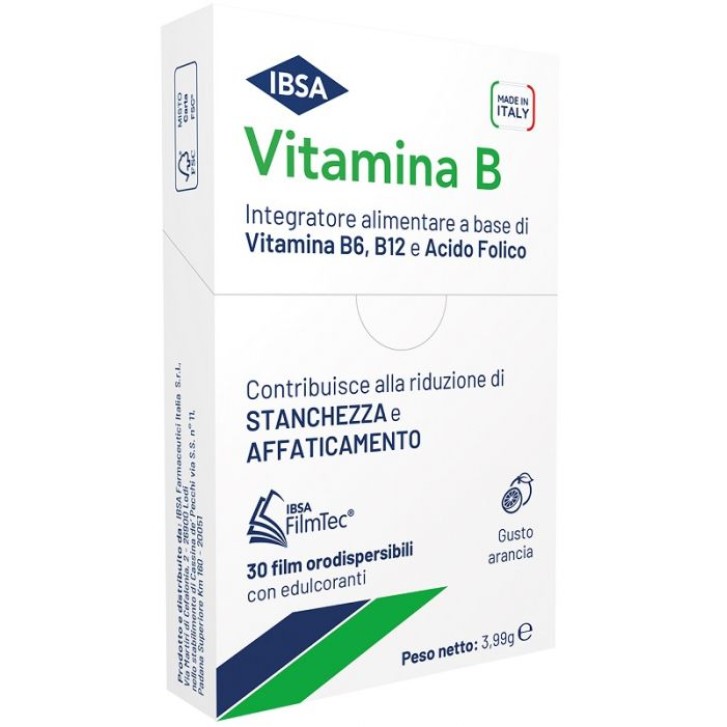Vitamina B 30 Film Orali Gusto Arancia IBSA - Integratore contro la Stanchezza e l'Affaticamento