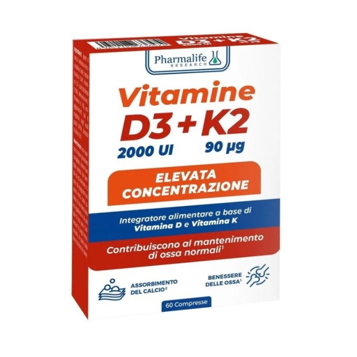 Vitamine D3+K2 Pharmalife 60 compresse - Integratore Ossa