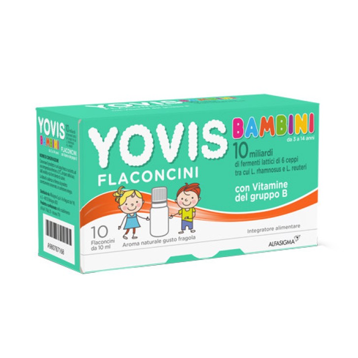 Yovis Bambini Gusto Fragola 10 Flaconcini - Integratore Fermenti Lattici e Vitamine B