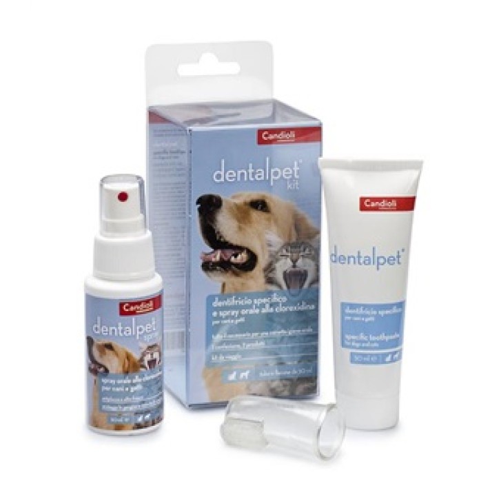 Dentalpet Kit Igiene Orale Cani e Gatti Dentifricio + Spray + Ditale