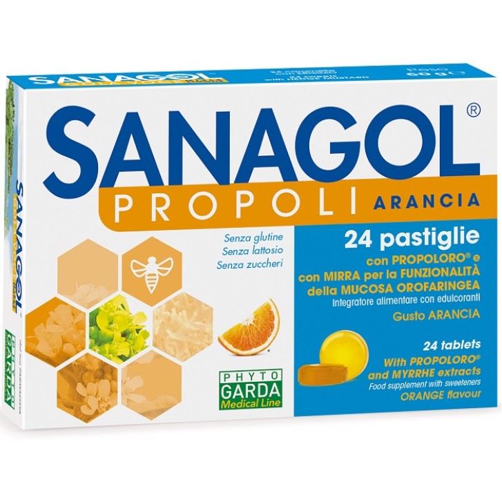 Sanagol Propoli 24 Caramelle Gusto Arancia Senza Zucchero