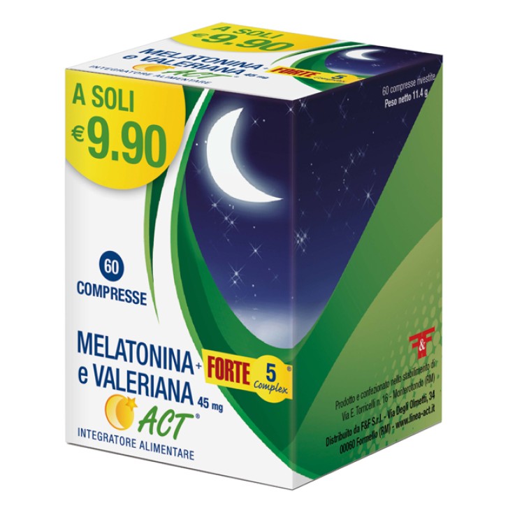 Melatonina Act + 5 Complex e Valeriana 60 Compresse - Integratore Sonno