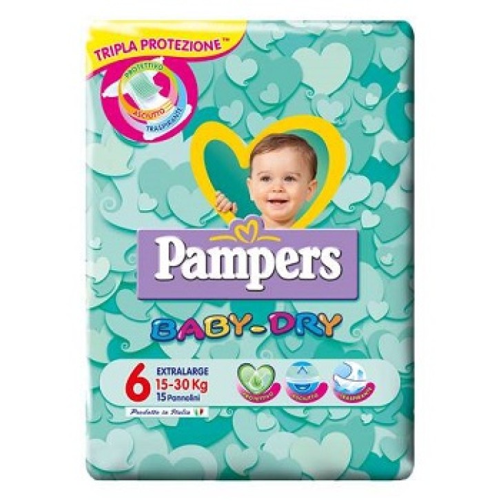 Pampers Baby Dry XL Pannolini Taglia 6 da 15 - 30 kg 15 pezzi