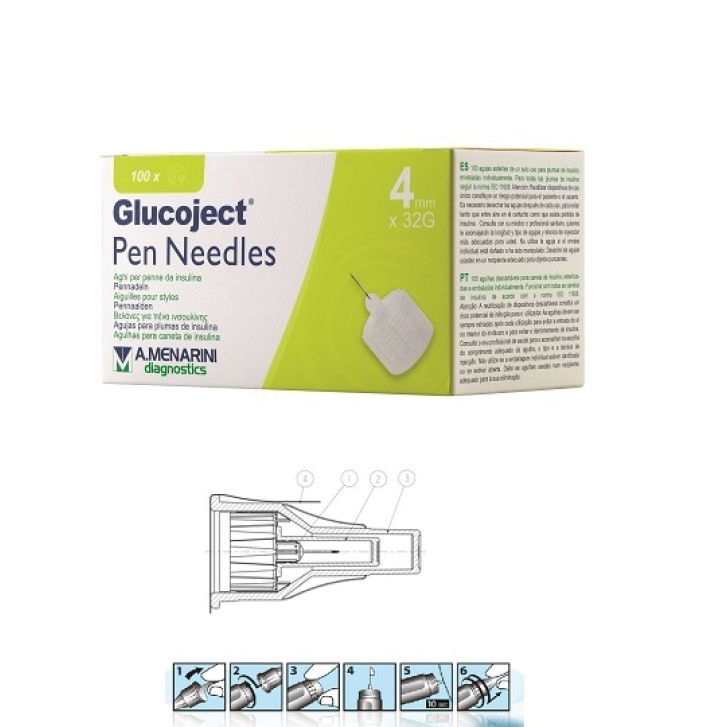 Glucoject Pen Needles G32 4 mm Aghi per Penne da Insulina 100 pezzi