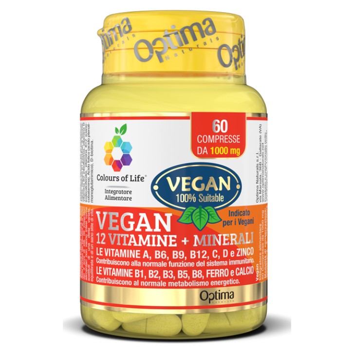 Optima Colours of Life Vegan 12 Vitamine + Minerali 60 Compresse - Integratore Difese Immunitarie