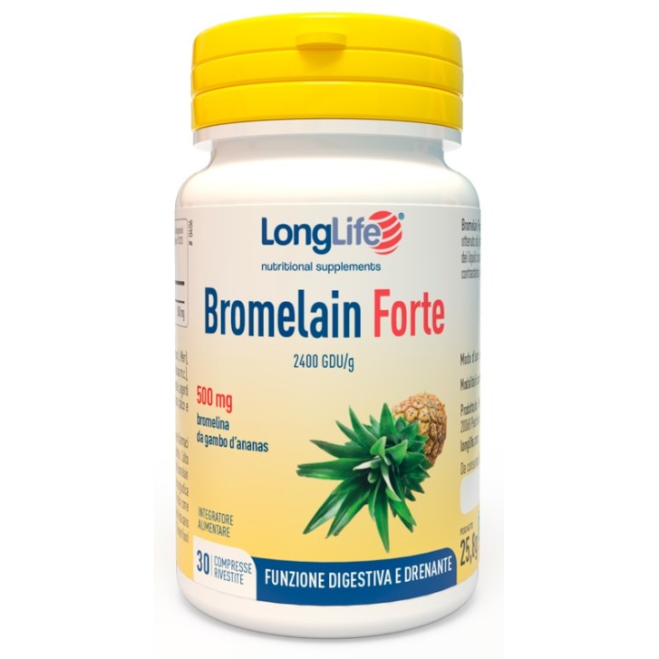 Longlife Bromelain Forte 30 Compresse - Integratore Funzione Digestiva e Drenante
