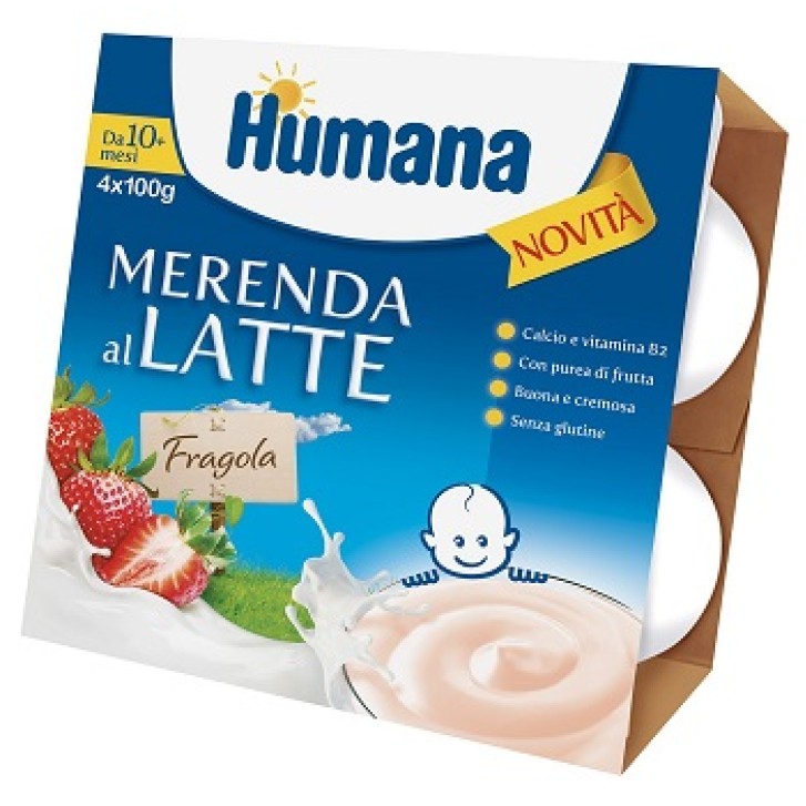 Humana Merenda Latte e Fragola 4 x 100 grammi