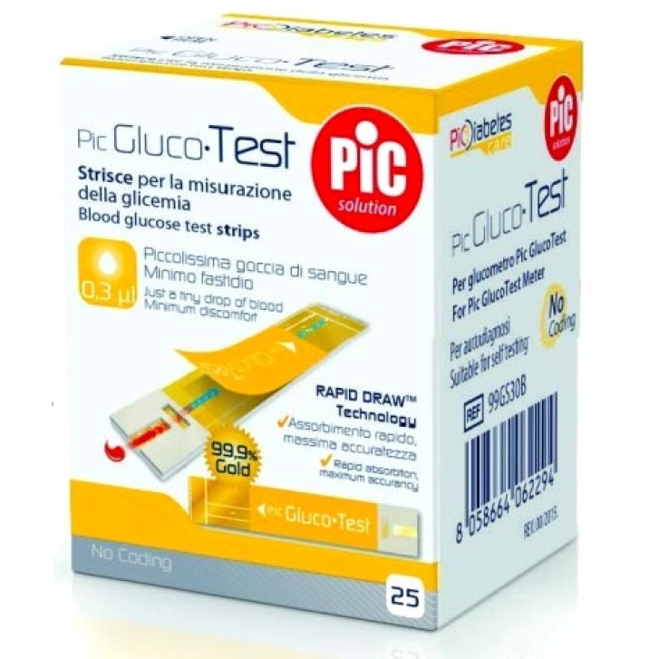 Pic Gluco Test Misuratore Glicemia 25 Strisce