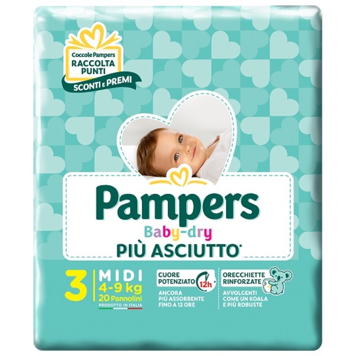 Pampers Baby Dry Midi Pannolini Tripla Azione 20 pezzi Misura 3 da 4 - 9 kg