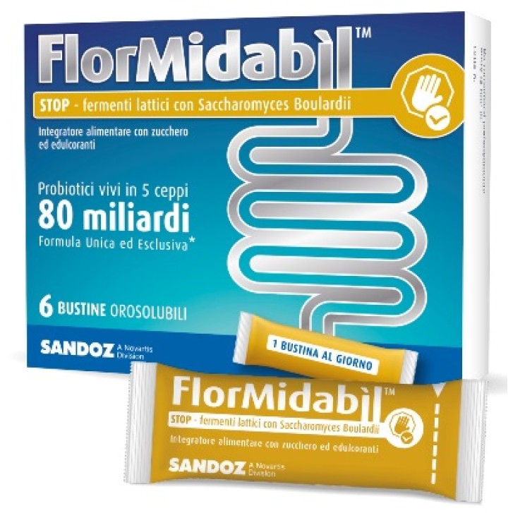 FlorMidabil Stop 6 Bustine - Integratore Contro la Diarrea