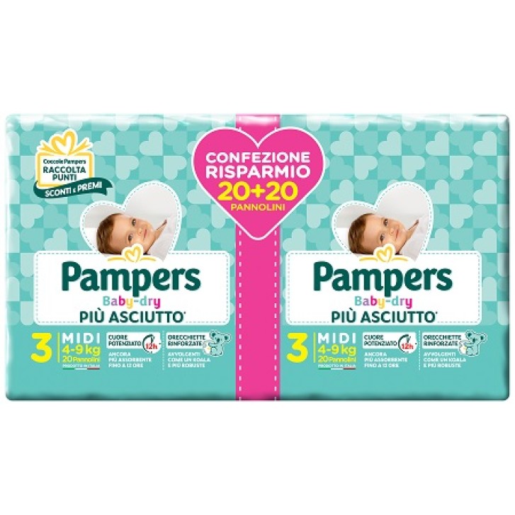 Pampers Baby Dry Midi Pannolini Taglia 3 da 4 - 9 kg 40 pezzi