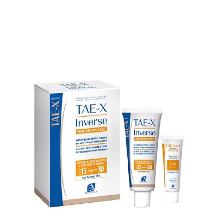TAE-X Inverse Vitilgo Sun Care Solare Fotoprotettore per Aree Cutanee Depigmentale 50 ml
