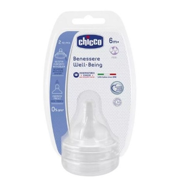 Chicco Tettarella Well Being Silicone Flusso Pappa + 6m 2 Pezzi
