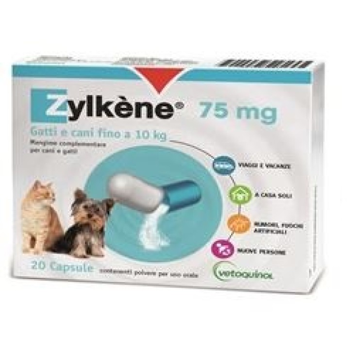 Zylkene 75 mg 20 Capsule - Integratore Problemi Comportamentali Cani e Gatti Fino a 10 Kg