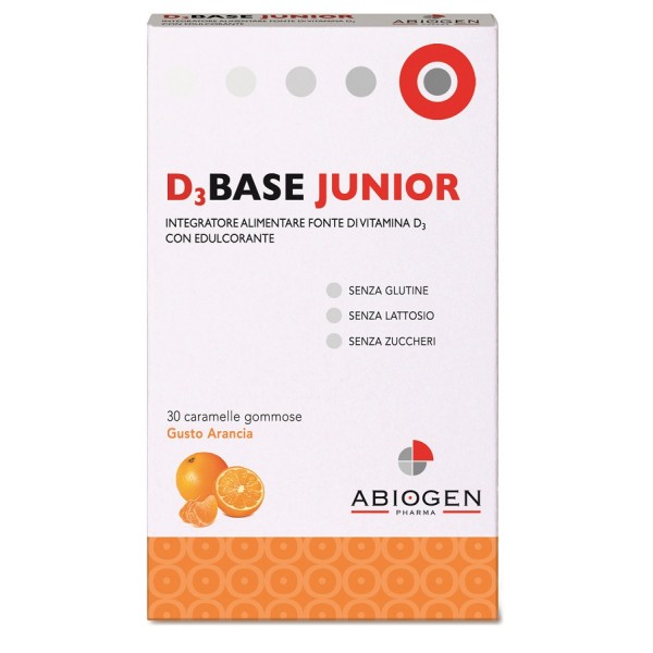 D3 Base Junior 30 Caramelle - Integratore di Vitamina D3 Gusto Arancia