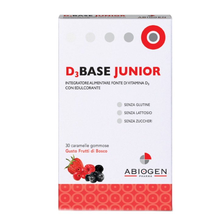 D3 Base Junior 30 Caramelle - Integratore di Vitamina D3 Gusto Frutti di Bosco