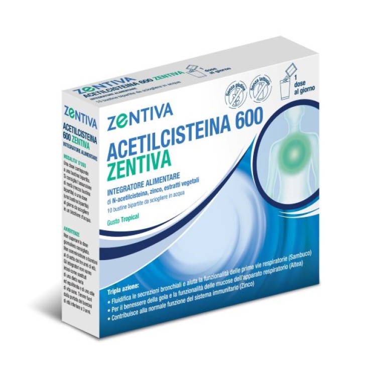 Acetilcisteina 600 Zentiva 10 Bustine - Integratore Benessere Vie Respiratorie
