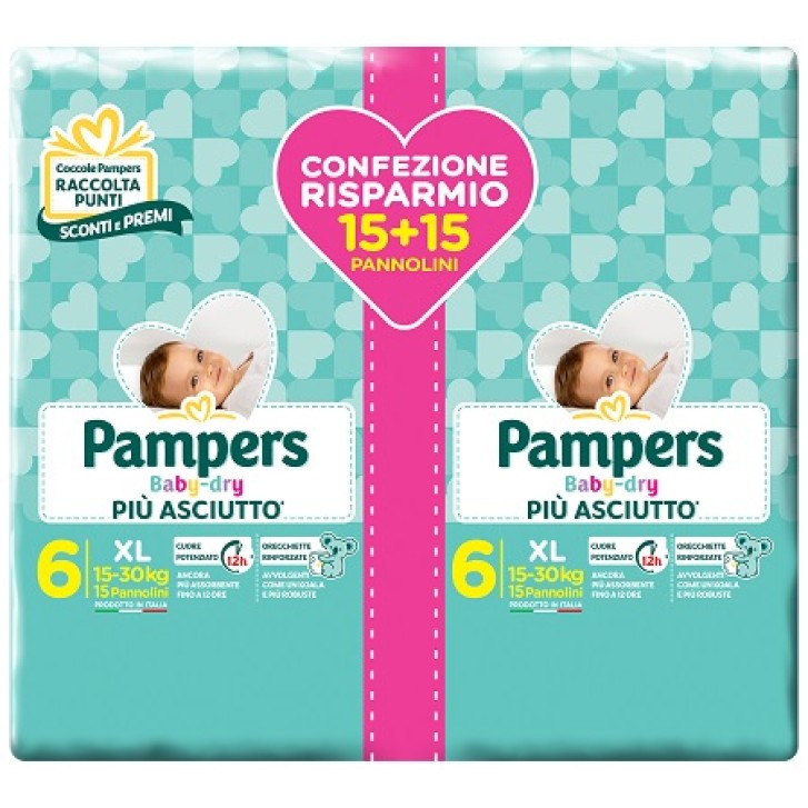 Pampers Baby Dry XL Pannolini Taglia 6 da 15 - 30 kg 30 pezzi