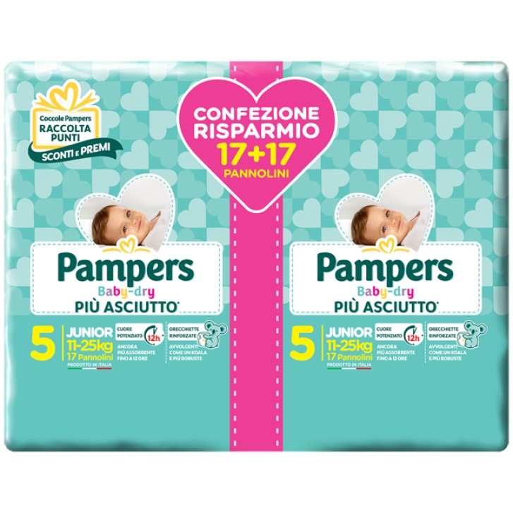 Pampers Baby Dry Junior Pannolini Taglia 5 da 11 - 25 kg 34 pezzi