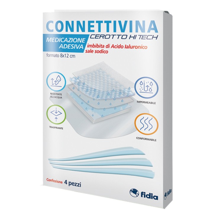 Connettivina Cerotto Hi Tech Medicazione Adesiva 8 x 12 cm 4 Pezzi
