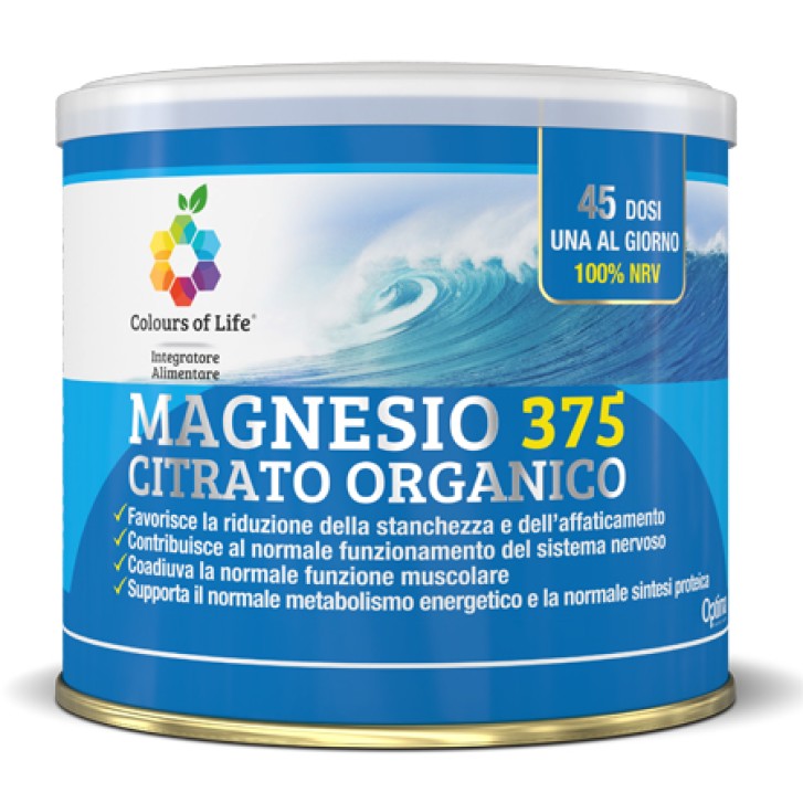 Optima Colours of Life Magnesio 375 Citrato Organico Polvere 180 grammi - Integratore Sistema Nervoso