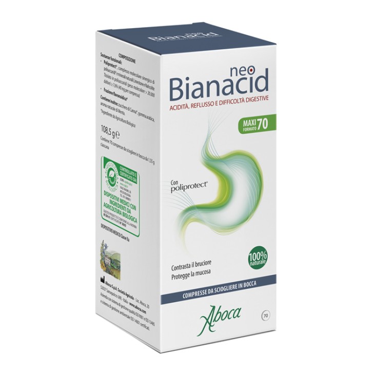 Aboca NeoBianacid 70 Compresse Masticabili - Dispositivo Medico per Acidità e Reflusso