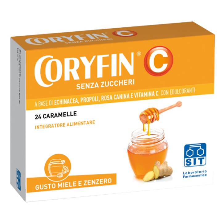 Coryfin C Senza Zucchero Gusto Miele e Zenzero 24 Caramelle - Integratore Difese Immunitarie