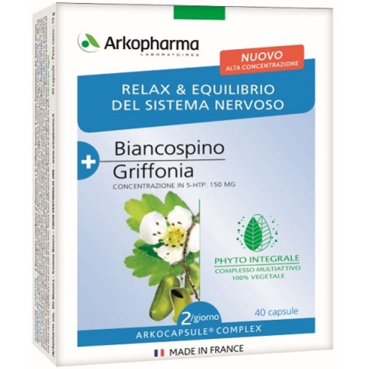 ArkoCapsule Complex Biancospino Griffonia 40 Capsule - Integratore Relax & Equilibrio del Sistema Nervoso
