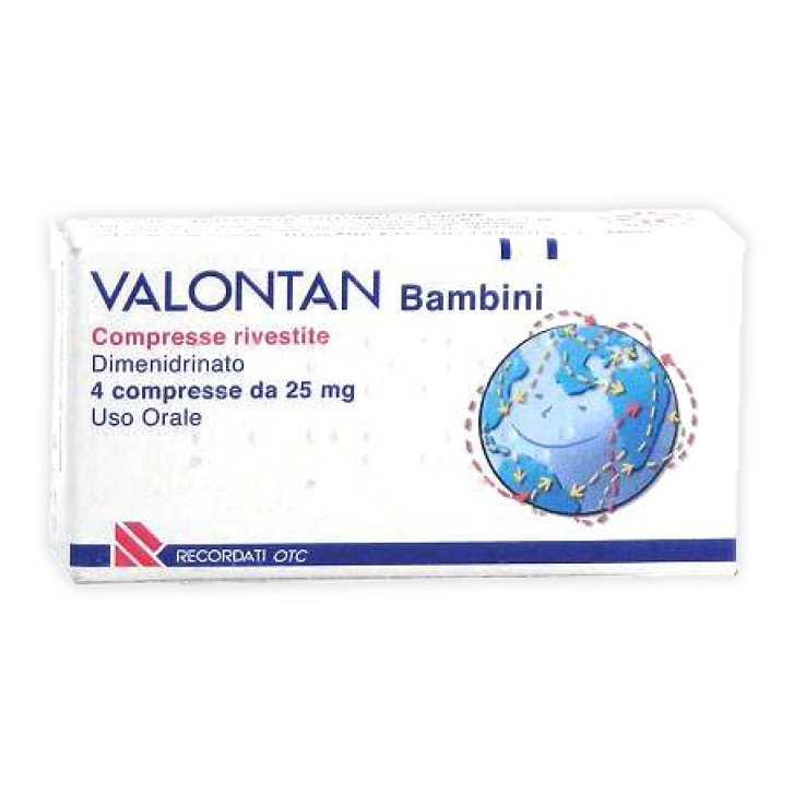 Valontan Bambini 25 mg Dimenidrinato Antinausea 4 Compresse Rivestite