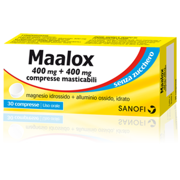 Maalox Compresse Antiacido Senza Zucchero 400mg+400mg 40 Compresse Masticabili